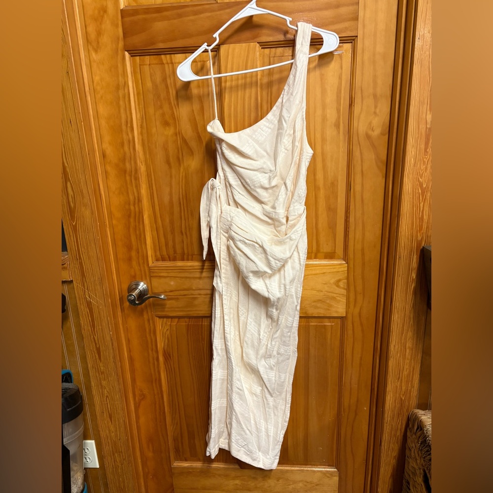 Free People Asymmetrical Ruched Cream Sundress